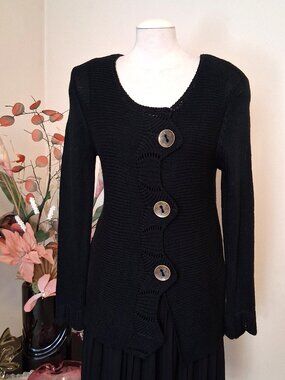 High Quality Knit Cardigan Button Sweater - Soft Spring Fall Knitwear - Black 12